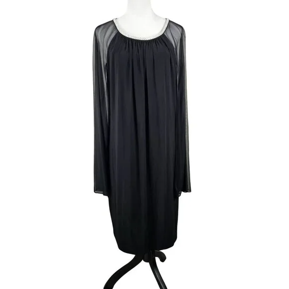 R&M Richards Womens Elegant Dress Plus 20W Black Sheer Capelet Evening Cocktail - Picture 6 of 16